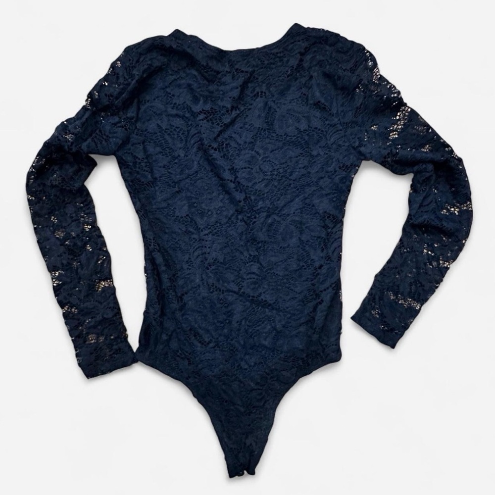 Forever 21 Black Lace Long Sleeve Bodysuit Size Small Gothcore Minimalist - Picture 4 of 10